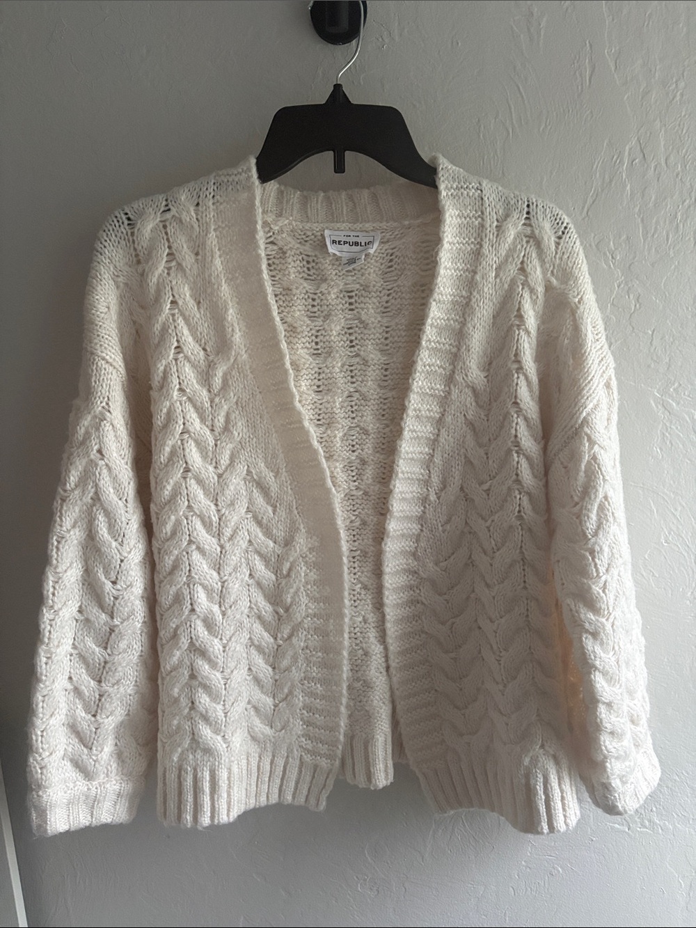 For The Republic Cream Cable Knit Open-Front Cardigan